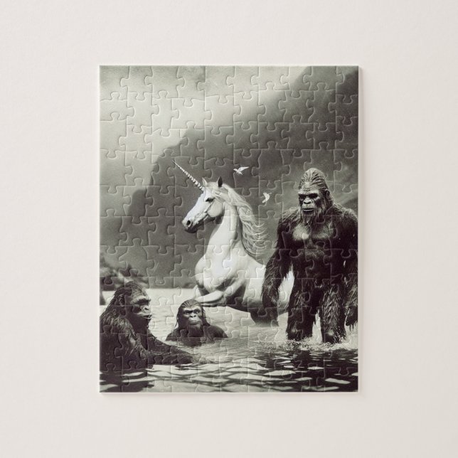 Familie Sasquatch und Einhorn Puzzle (Vertikal)