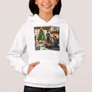 Familie um den Kamin zu Weihnachten Hoodie