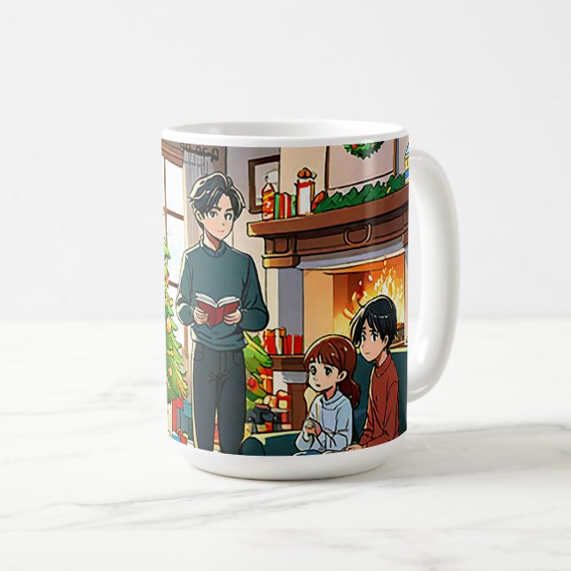 Familie um den Kamin zu Weihnachten - Tasse (VorderseiteRechts)
