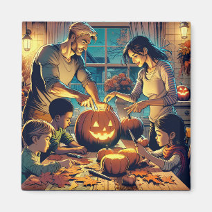 Familie und Freunde Carving Pumpkins Halloween Magnet