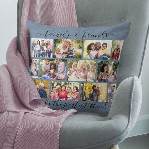 Familie und Freunde Zitat 12 Foto-Collage Blau Kissen