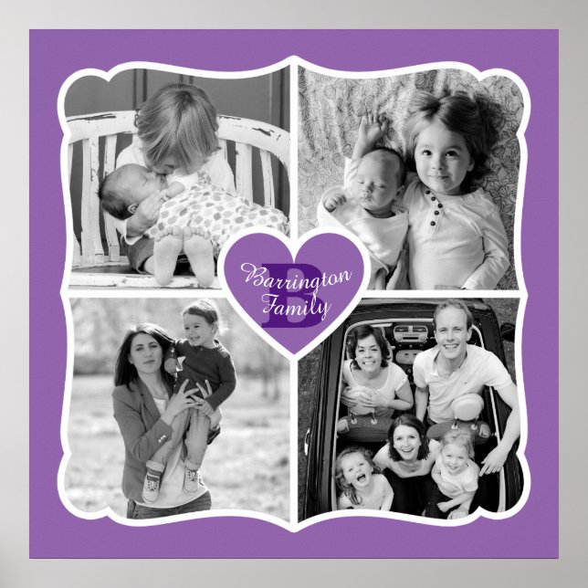 Familie Valentine Instagram Herz Foto Grid Lila Poster (Vorne)