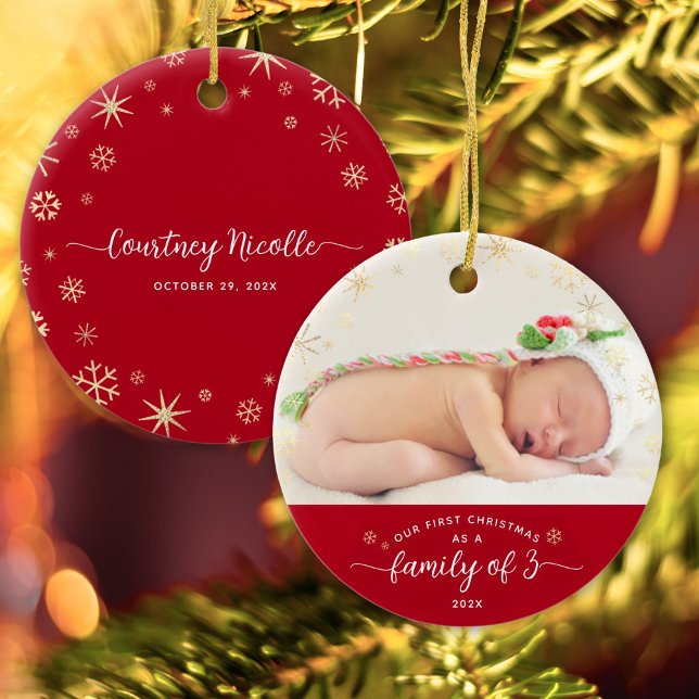 Familie von 3 Baby First Christmas Snowflake Foto Keramik Ornament (Von Creator hochgeladen)