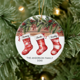 Familie von 3 Weihnachtsstrümpfen süße Wasserfarbe Keramik Ornament