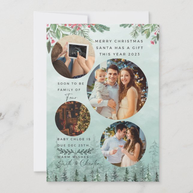 Familie von 4 Schwangerschaftsankündigung Wasserfa Feiertagskarte (Vorderseite)