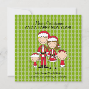 Familie von 4 Stick People Weihnachtskarte Feiertagskarte