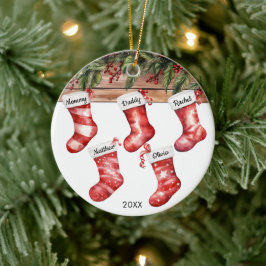 Familie von 5 fünf Weihnachtsstrümpfe Wasserfarbe Keramik Ornament