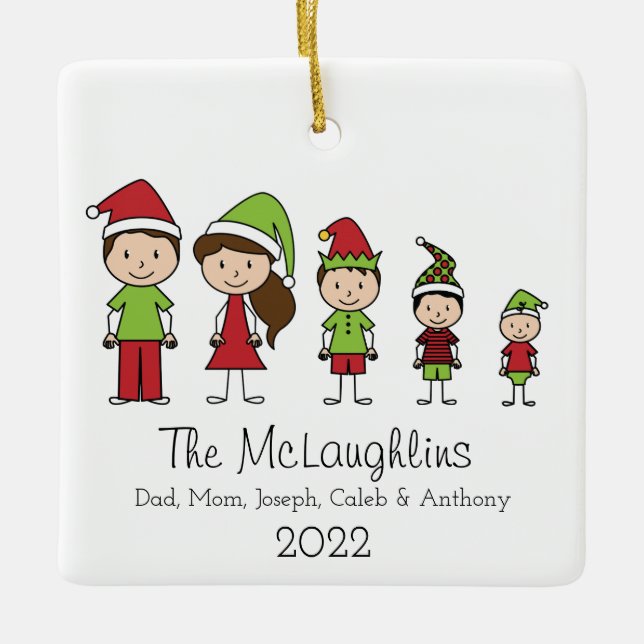 Familie von 5 Weihnachten Personalisiert Keramikornament (Vorderseite)