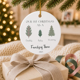 Familie von drei ersten Weihnachtsbaumschmuck Keramik Ornament