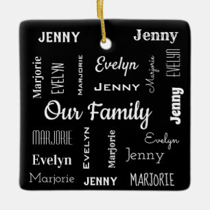 Familie von drei im coolen Schriftart Keramikornament