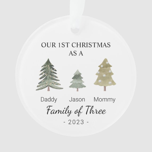 Familie von drei Personalisierten Babys Erstes Wei Ornament (Vorderseite)
