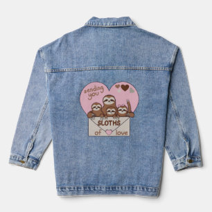 Familie von Faultieren mit Umschlag, Herz und Text Jeansjacke