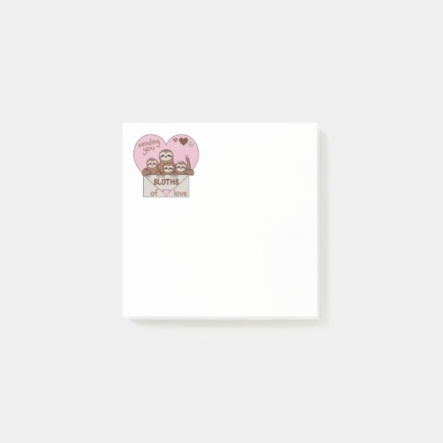 Familie von Faultieren mit Umschlag, Herz und Text Post-it Klebezettel (Vorderseite)