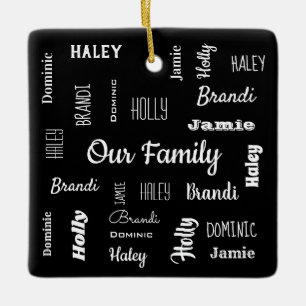 Familie von fünf im coolen Schriftart Keramikornament