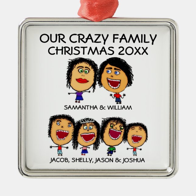 Familie von sechs Crazy Holiday Ornament Aus Metall (Vorne)
