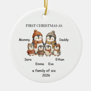 Familie von sechs ersten Weihnachtsbaumschmuck, Pi Keramik Ornament