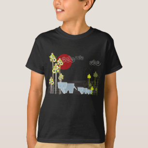 Familie Whimsical Elephant in Wald & Rote Sonne T-Shirt