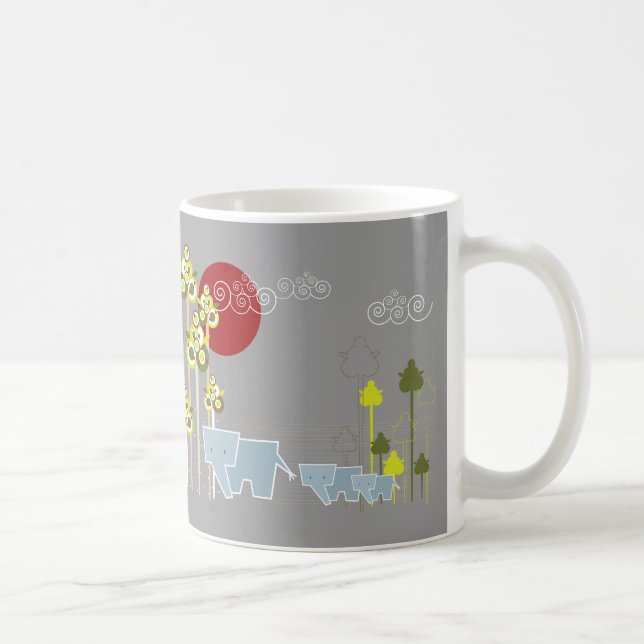 Familie Whimsical Elephant in Wald & Rote Sonne Tasse (Rechts)