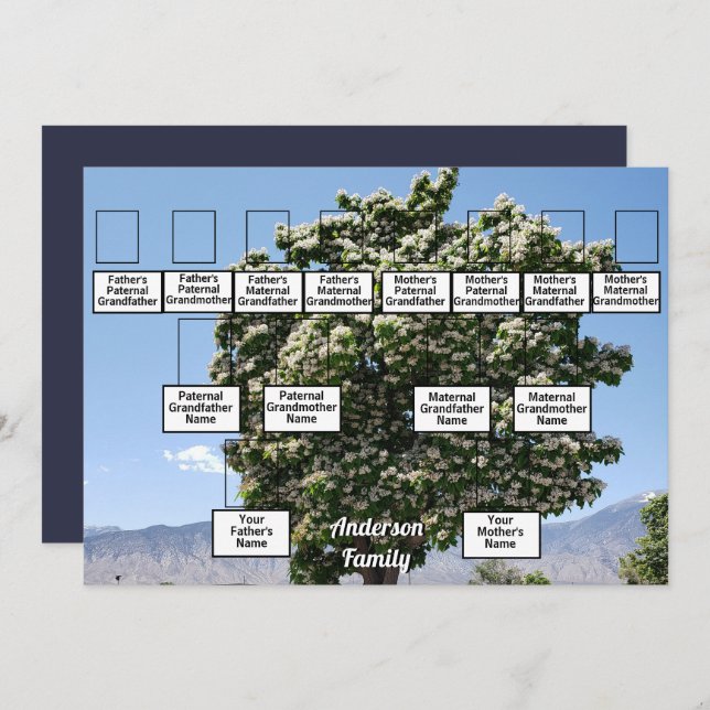 Familie Wiedersehen 3 Generation Tree mit Blume Einladung (Vorne/Hinten)