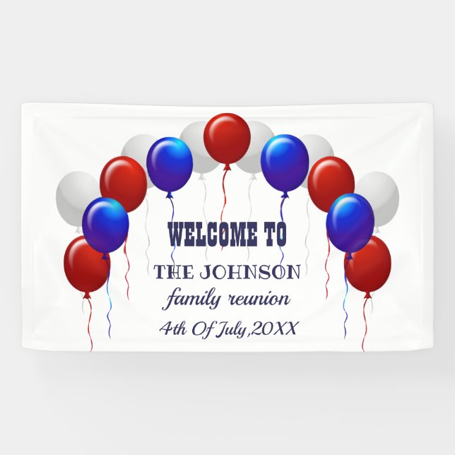 Familie Wiedersehen Red White und Blue Balloon Banner (Horizontal)