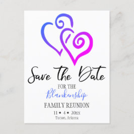 Familie Wiedersehen Save the Date Blue Pink Hearts Ankündigungspostkarte