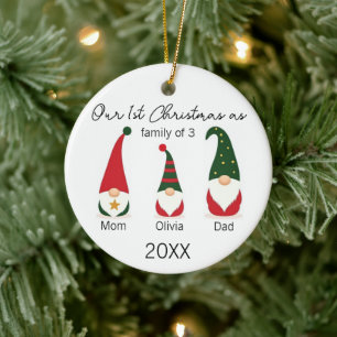 Familie zu Dritt Erstes Weihnachten Süße Gnome Keramik Ornament