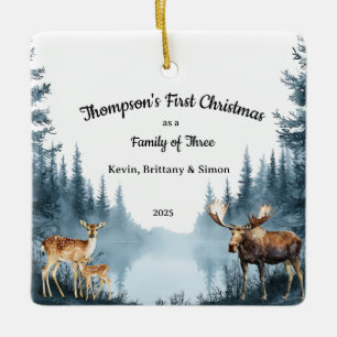 Familie zu Dritt Erstes Weihnachten Wald Hirsch El Keramikornament