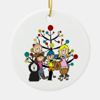Familie Zwei Hunde mit Baum Keramik Ornament