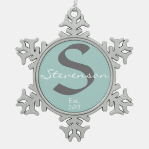 Familien-Andenken-Verzierung, Name, Jahr, grau auf Schneeflocken Zinn-Ornament