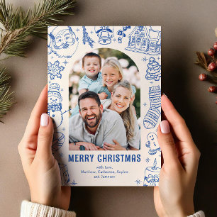 Familien-Doodle-Foto-Weihnachten Feiertagskarte
