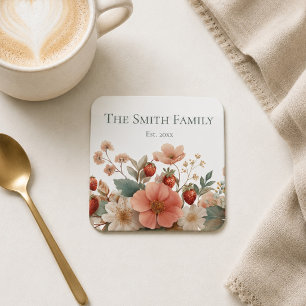 Familien-Einweihungsgeschenk Florale Beere Rechteckiger Pappuntersetzer