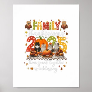 Familien-Erntedank-Katzen-Essen Festmahl Vintage-C Poster