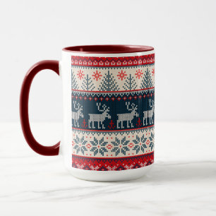 Familien-Feiertags-Faux-Strickmuster im nordischen Tasse