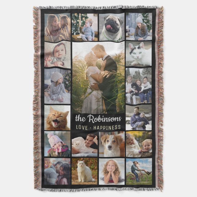 Familien-Foto-Collage 15 Bilder + Schwarzes Decke (Vorderseite Vertikal)