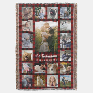 Familien-Foto-Collage 19 + Roter Namensbüffel Decke