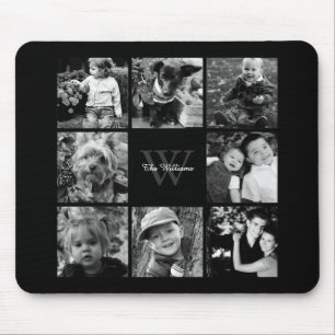 Familien-Foto-Collage und Monogramm Mousepad
