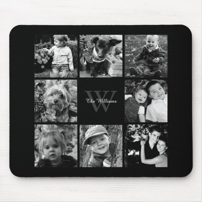 Familien-Foto-Collage und Monogramm Mousepad (Vorne)