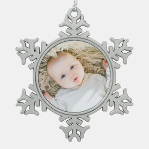 Familien-Foto des Babys kundenspezifisches erstes Schneeflocken Zinn-Ornament