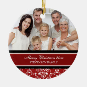Familien-Foto-frohe Weihnacht-Verzierungs-Rot Keramik Ornament