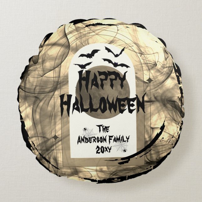 Familien Foto Keepake Spooky Happy Halloween Rundes Kissen (Vorderseite)