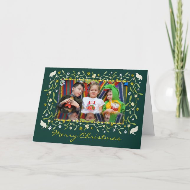 Familien Foto Weihnachten Card mistletostars grün (Vorderseite)