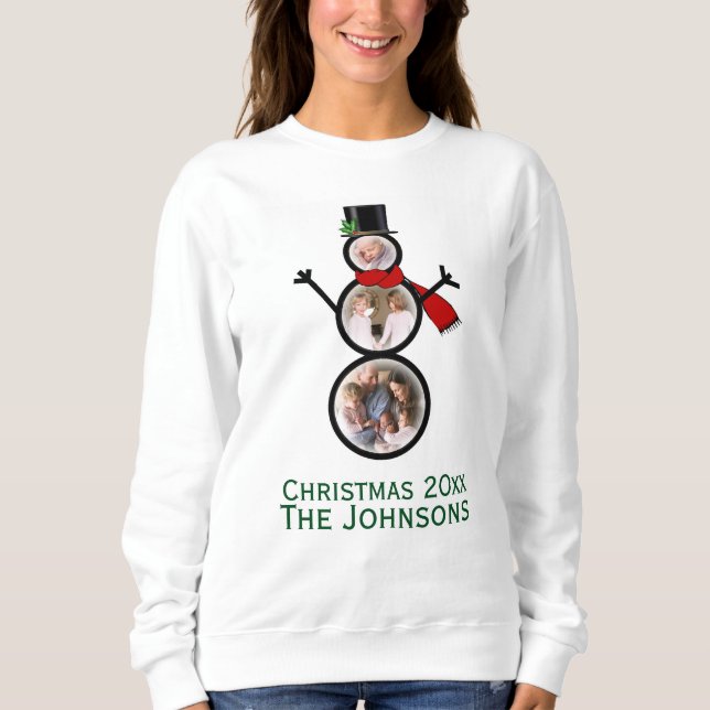 Familien-Foto-Weihnachtssnowman-Schablone Sweatshirt (Vorderseite)