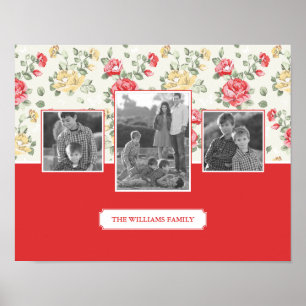 Familien-Fotos u. Text der rosa Rosen-elegante Poster