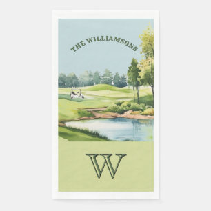 Familien-Golfwagen-Parcours Monogramm Name Serviette