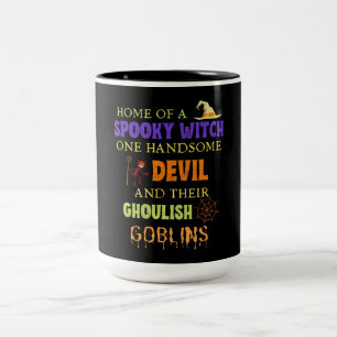 Familien-Halloween-Zitat mit Hexe Teufel Spinnenne Zweifarbige Tasse