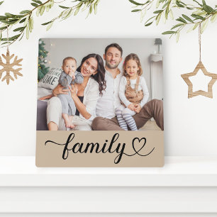 Familien-Herz-Schriftzug Beige-Foto-Display Fotoplatte