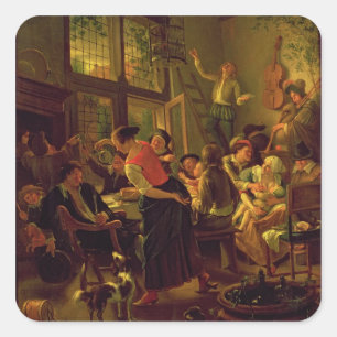 Familien-Mahlzeit (Öl auf Leinwand) Quadratischer Aufkleber