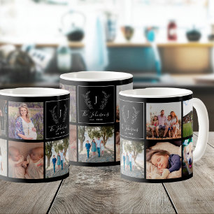 Familien-Mehrfachfoto schwarz-weiß monogrammiert Kaffeetasse