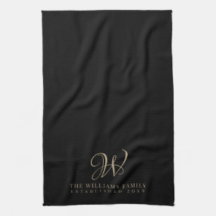 Familien-Monogramm-elegante Skript-Schwarz-Küche Geschirrtuch