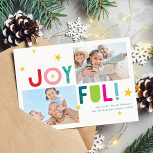 FAMILIEN-MULTI-FOTO fett farbenfrohe Typografie FR Feiertagskarte